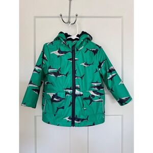Joules Kids Shark Print Hooded Raincoat Green Blue Size 2T Waterproof